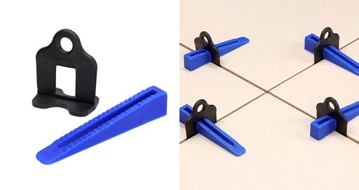 Un sistema de nivelación de azulejos con clips y cuñas estándar